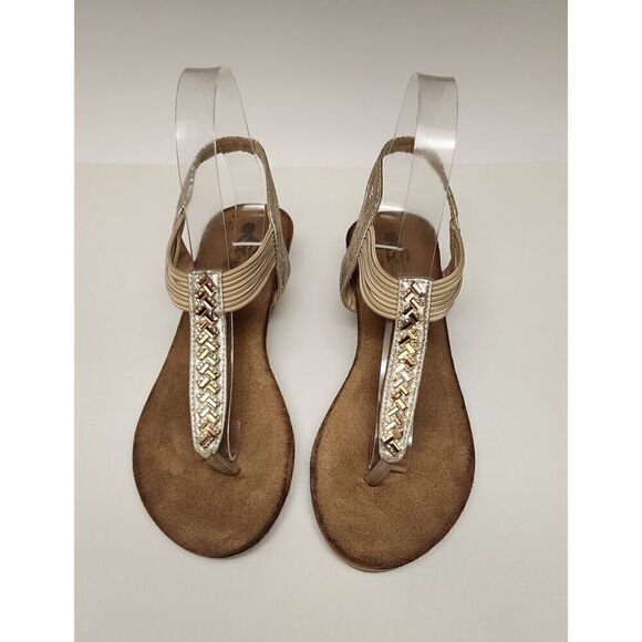 GC Shoes Tori Rhinestone Strap Wedge Sandals, Open Toe Elastic Slingback 8.5 - Picture 8 of 11